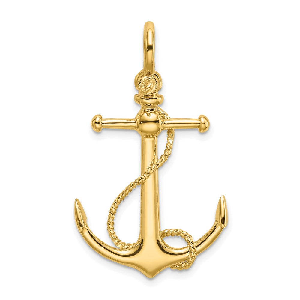 14k Yellow Gold 3-D Anchor W/Long T Bar and Shackle Bail Charm