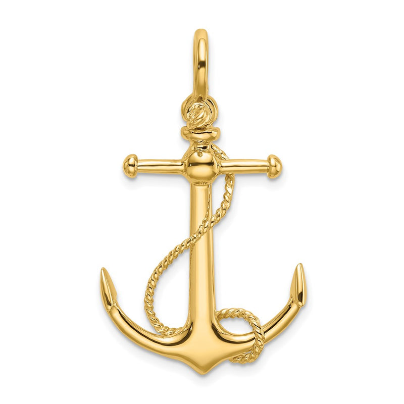 14k Yellow Gold 3-D Anchor W/Long T Bar and Shackle Bail Charm