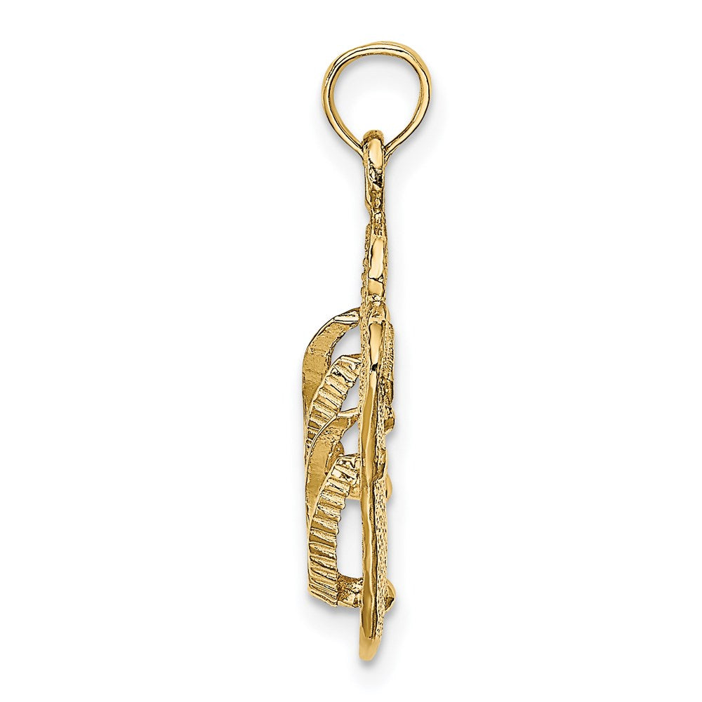 14k Yellow Gold Large Textured Strap Double Flip-Flop Charm