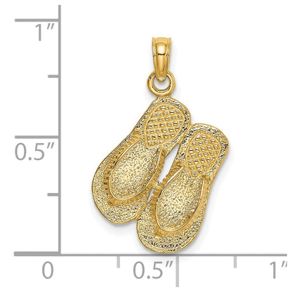 14k Yellow Gold Large Textured Strap Double Flip-Flop Charm