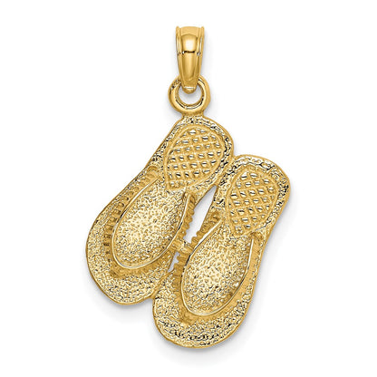14k Yellow Gold Large Textured Strap Double Flip-Flop Charm