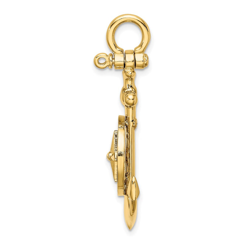 14k Yellow Gold 3-D Small Anchor w/ Nautical Compass Charm