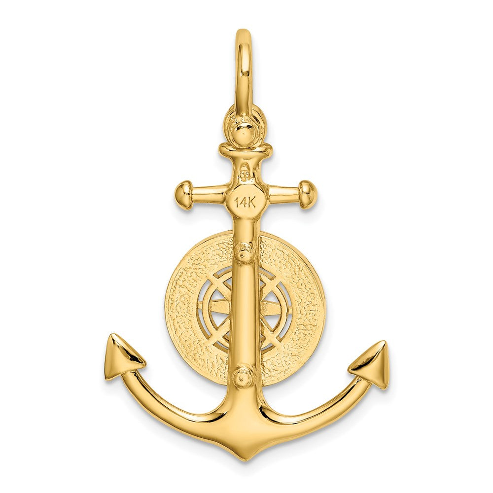 14k Yellow Gold 3-D Small Anchor w/ Nautical Compass Charm