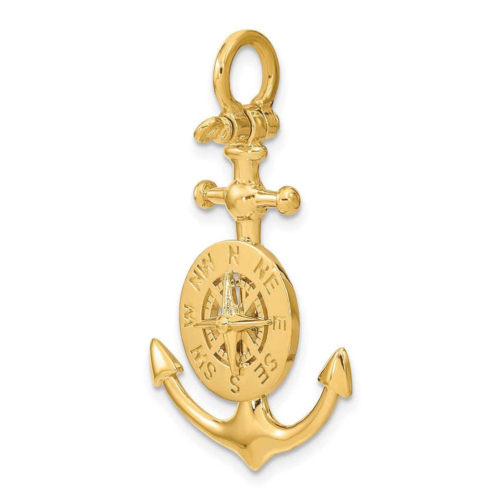 14k Yellow Gold 3-D Small Anchor w/ Nautical Compass Charm