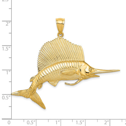 14k Yellow Gold 3-D Polished/Satin Sailfish Charm