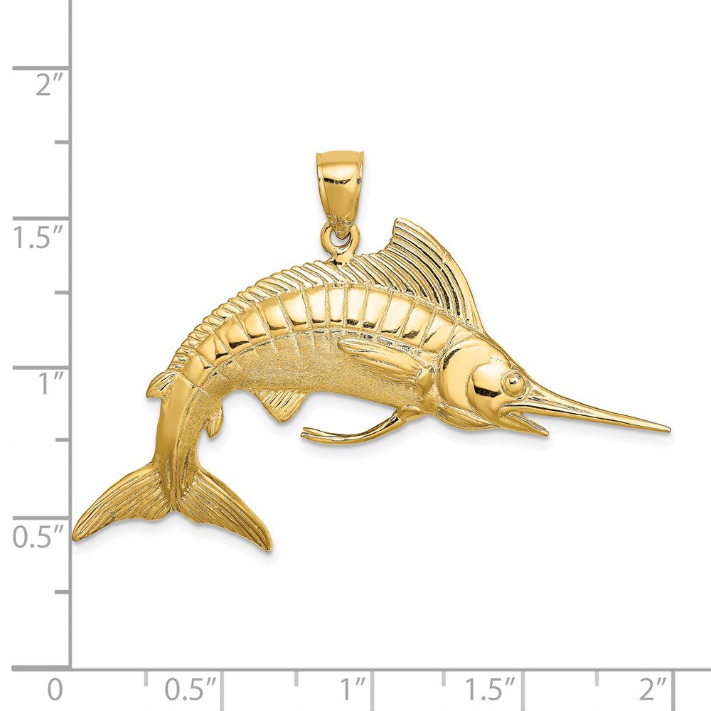 14k Yellow Gold 3-D Polished Satin White Marlin Charm