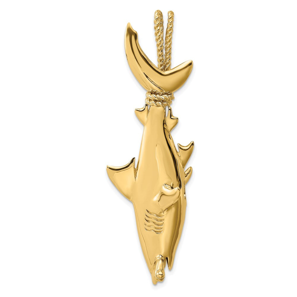 14k Yellow Gold 3-D Hammerhead Shark w/ Rope Bail Charm