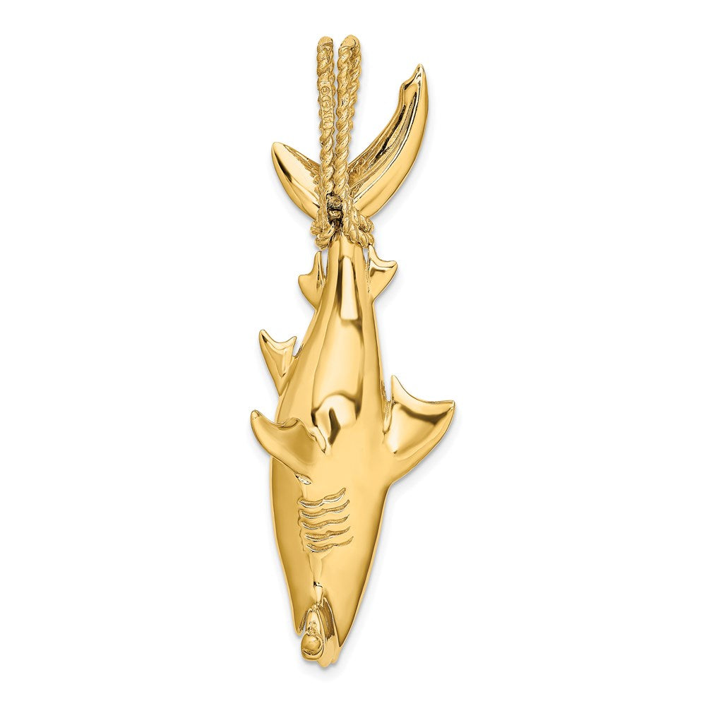 14k Yellow Gold 3-D Hammerhead Shark w/ Rope Bail Charm