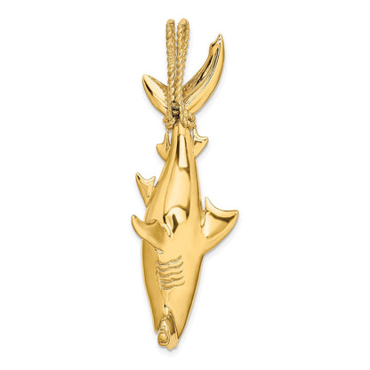 14k Yellow Gold 3-D Hammerhead Shark w/ Rope Bail Charm
