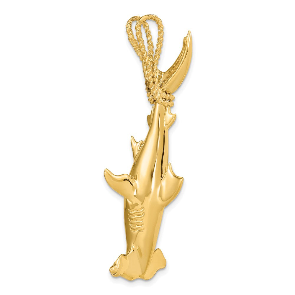 14k Yellow Gold 3-D Hammerhead Shark w/ Rope Bail Charm