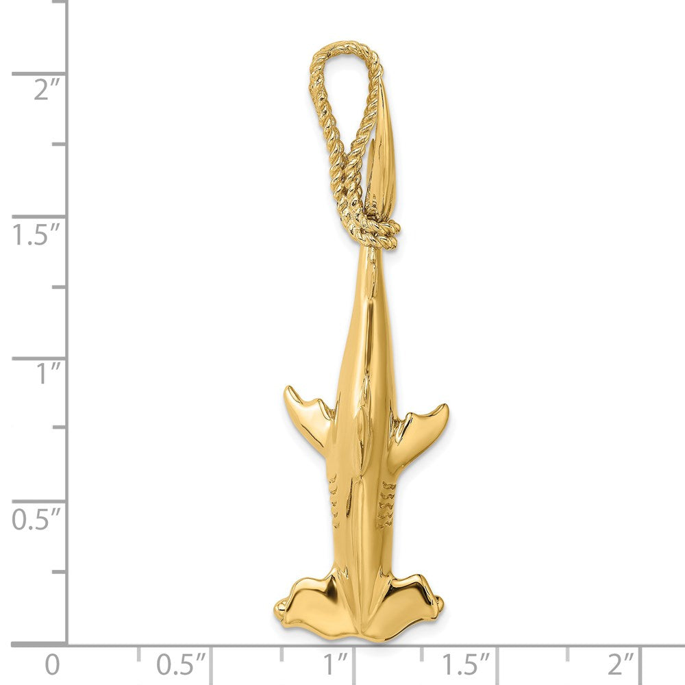 14k Yellow Gold 3-D Hammerhead Shark w/ Rope Bail Charm