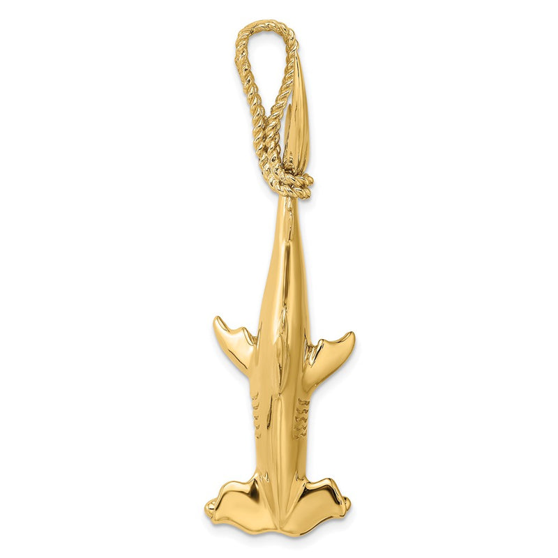 14k Yellow Gold 3-D Hammerhead Shark w/ Rope Bail Charm