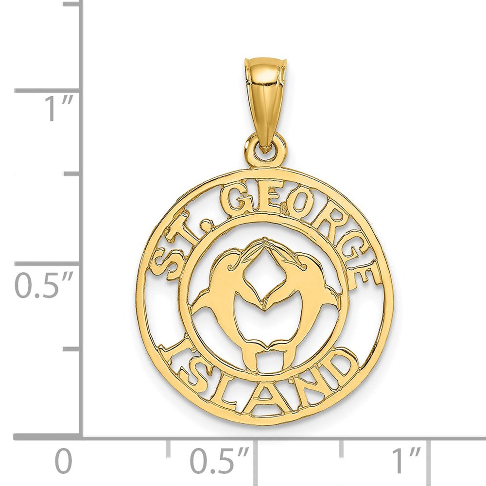 14k Yellow Gold ST. GEORGE ISLAND w/DOLPHINS Circle Charm