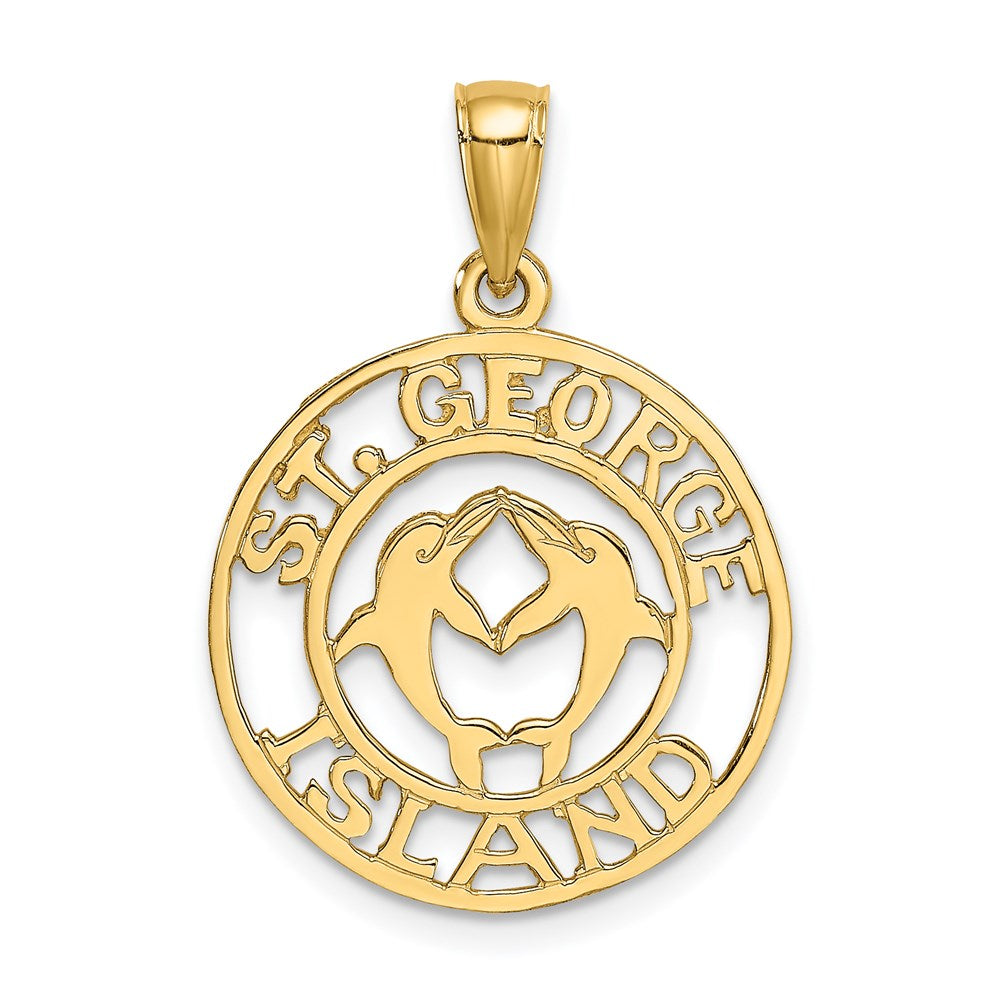 14k Yellow Gold ST. GEORGE ISLAND w/DOLPHINS Circle Charm