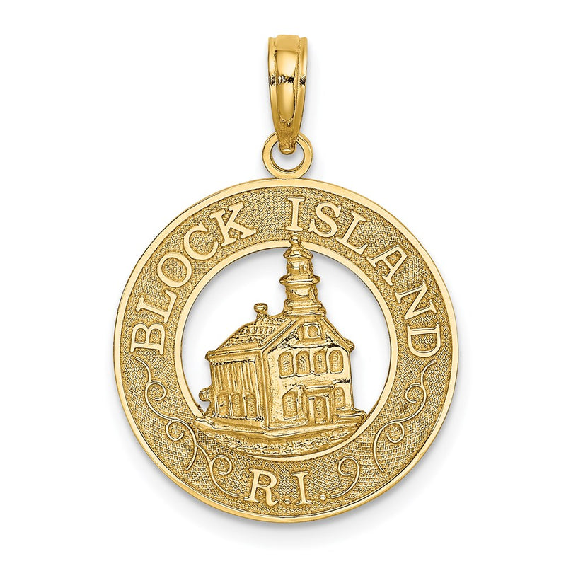 14k Yellow Gold BLOCK ISLAND RI w/ Lighthouse Charm