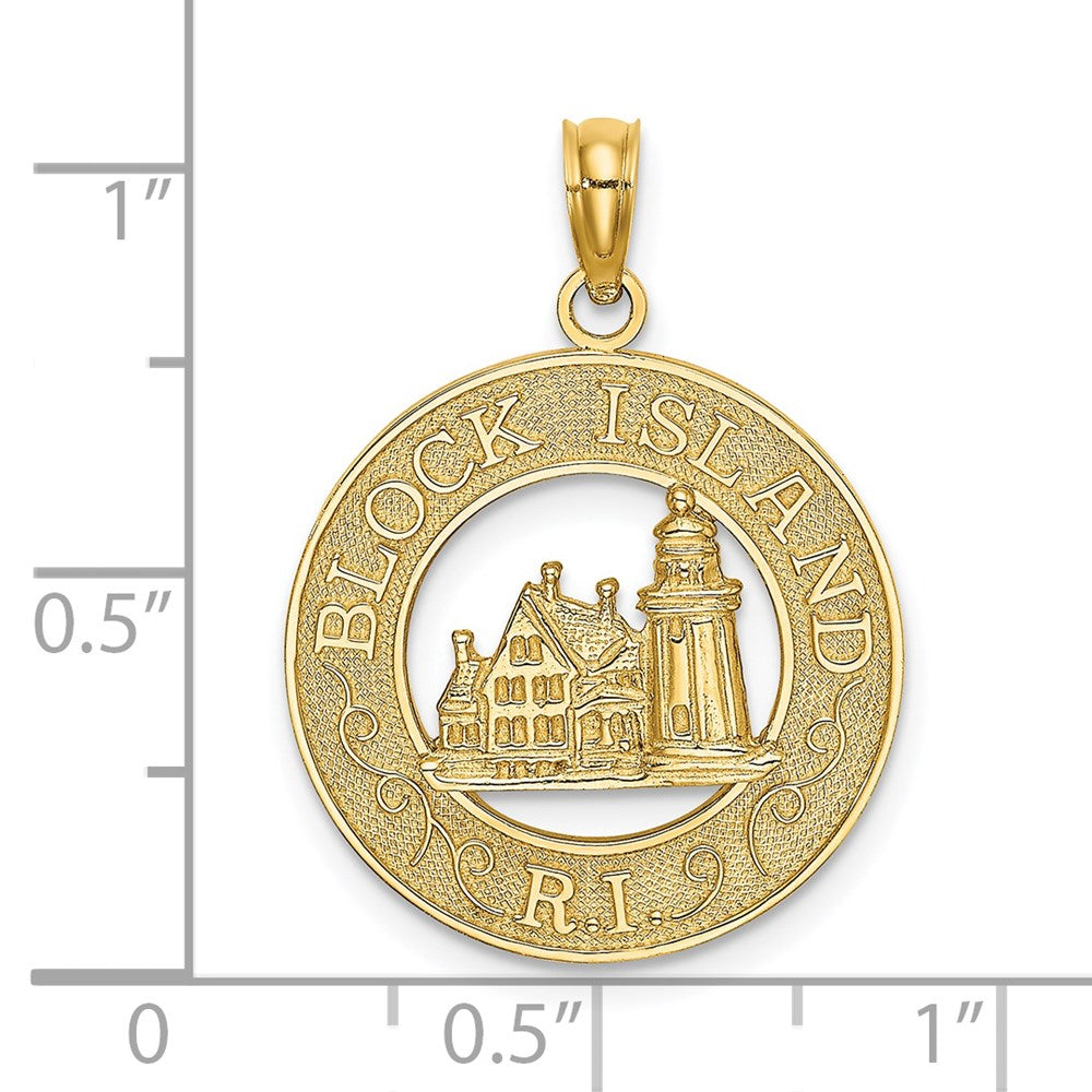 14k Yellow Gold BLOCK ISLAND RI w/ Lighthouse Charm