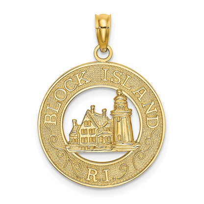 14k Yellow Gold BLOCK ISLAND RI w/ Lighthouse Charm
