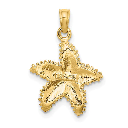 14k Yellow Gold Beaded Textured Starfish Charm