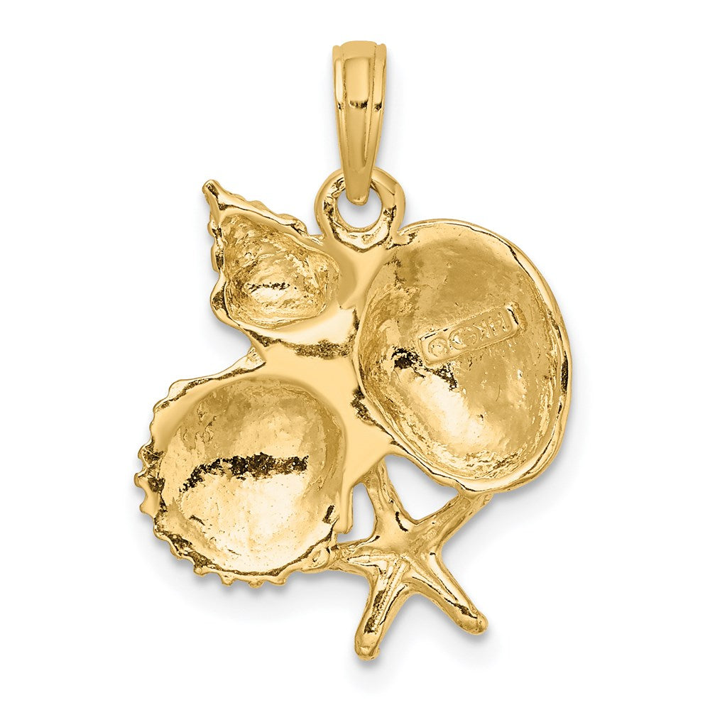 14k Yellow Gold Textured Shell Cluster and Starfish Charm