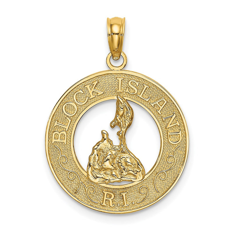 14k Yellow Gold BLOCK ISLAND RI Circle w/ Map Charm