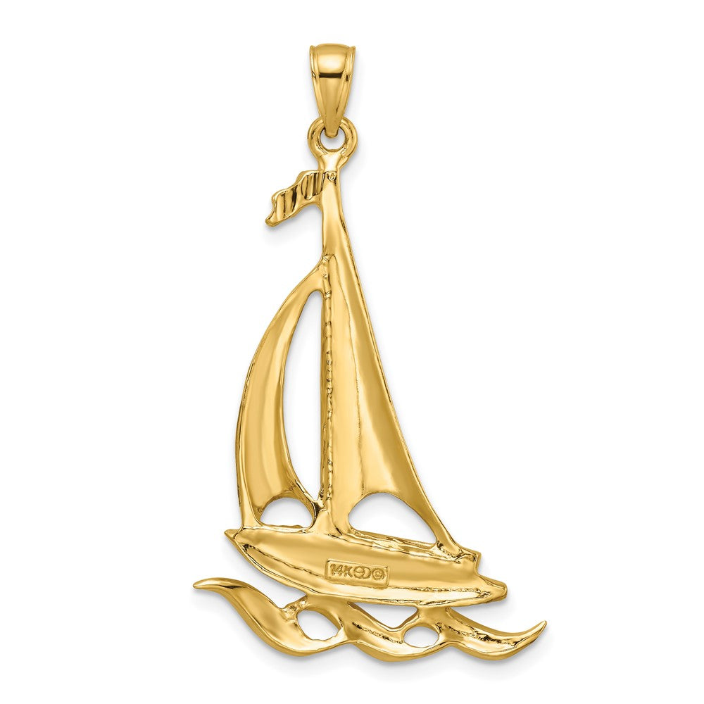 14k Yellow Gold Sailboat with Waves Pendant