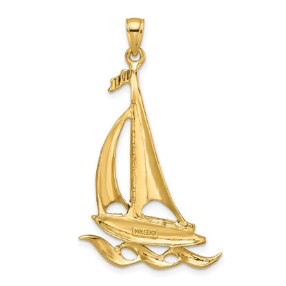 14k Yellow Gold Sailboat with Waves Pendant