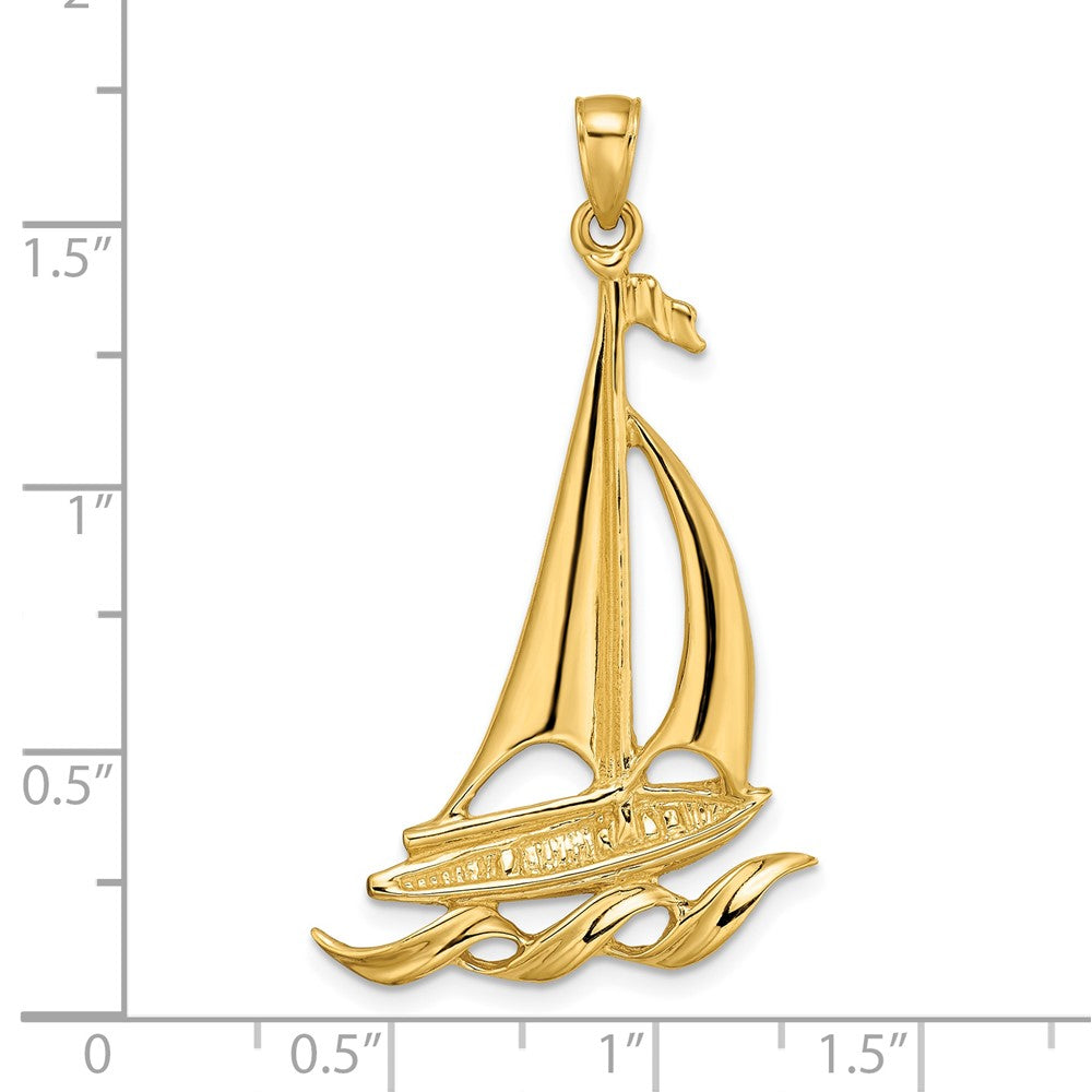 14k Yellow Gold Sailboat with Waves Pendant