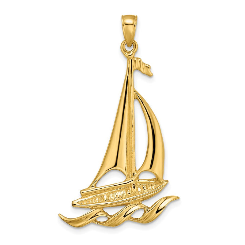 14k Yellow Gold Sailboat with Waves Pendant