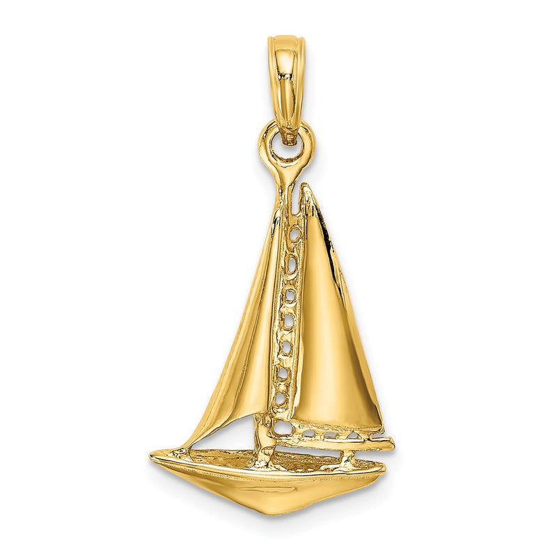 14k Yellow Gold 3-D Polished Sailboat Charm