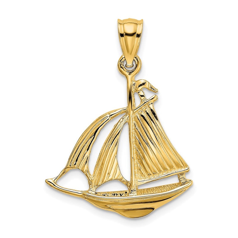 14k Yellow Gold 3-D Polished 3 Sail Cruising Ship Charm