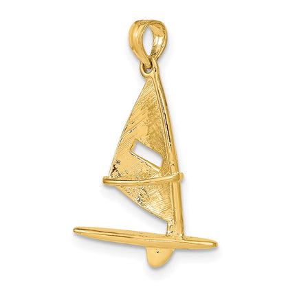 14k Yellow Gold 3-D Textured Windsail Surfing Board Charm