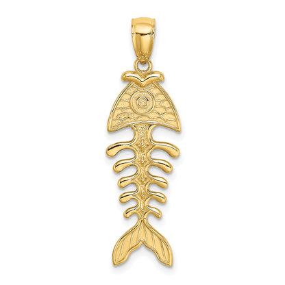 14k Yellow Gold 3-D Polished/ Textured Fishbone Charm