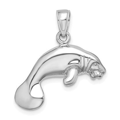 14k White Gold 3-D Polished Swimming Manatee Charm