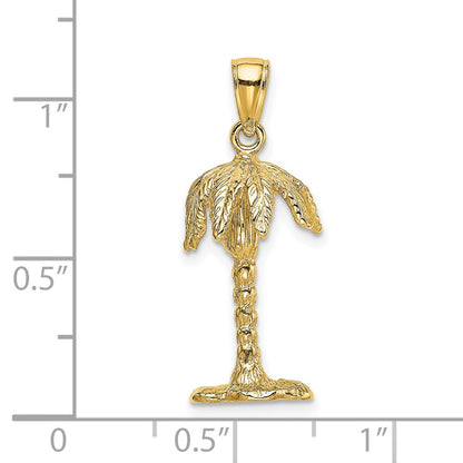 14k Yellow Gold 3-D Textured Palm Tree Charm