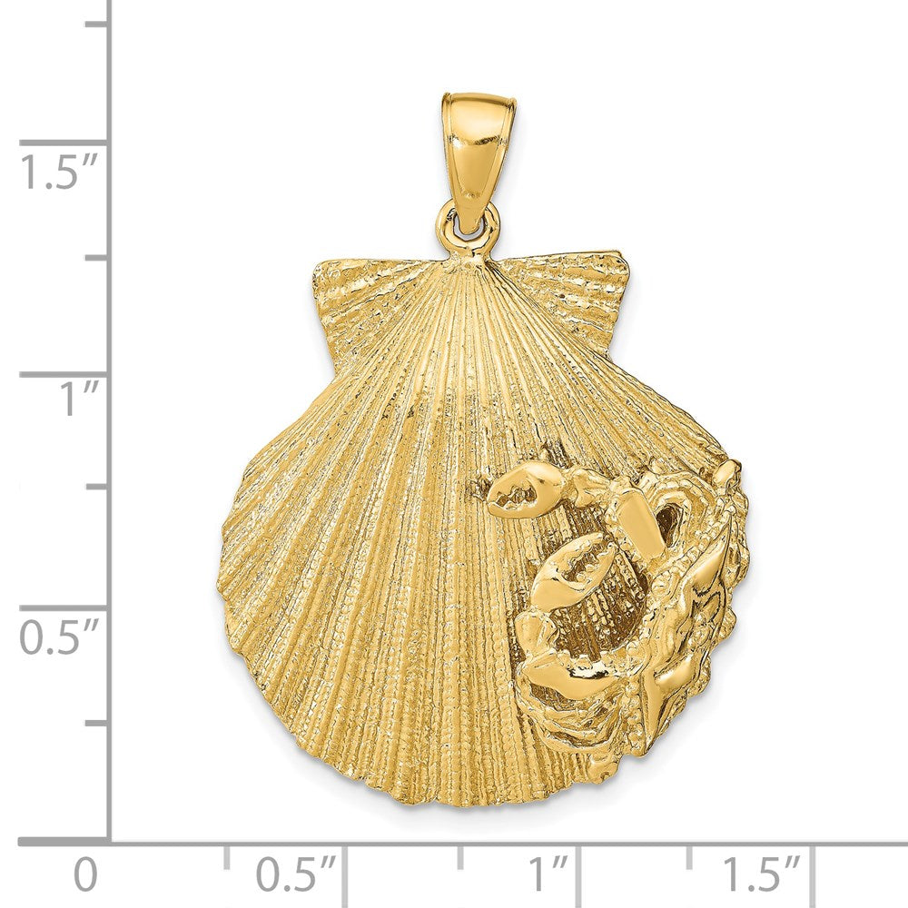 14k Yellow Gold Scallop Shell with Crab Pendant