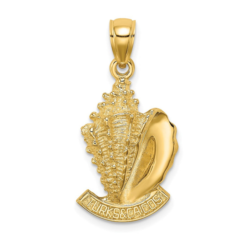 14k Yellow Gold 2-D TURKS AND CAICOS Under Conch Shell Charm