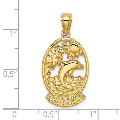 14k Yellow Gold TURKS AND CAICOS w/Dolphin Sunset Scene Charm