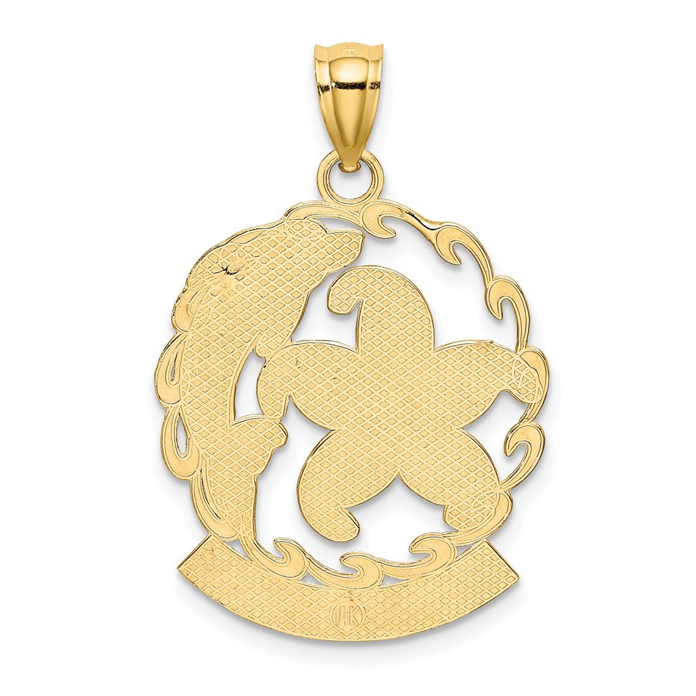 14k Yellow Gold TURKS AND CAICOS Starfish and Dolphin In Wave Charm