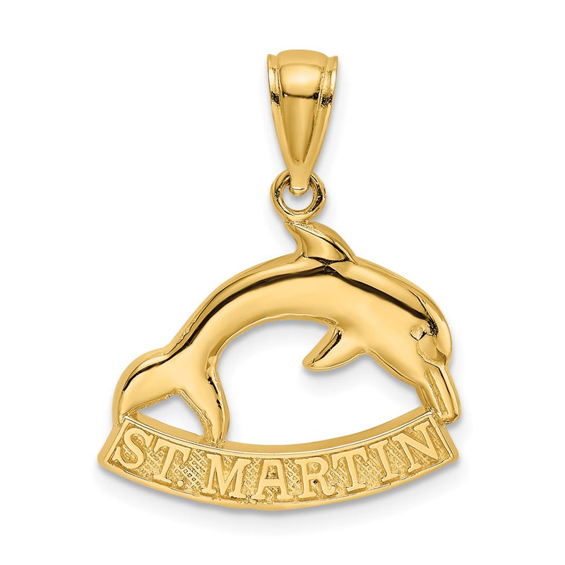 14k Yellow Gold 2-D ST. MARTIN Under Dolphin Charm