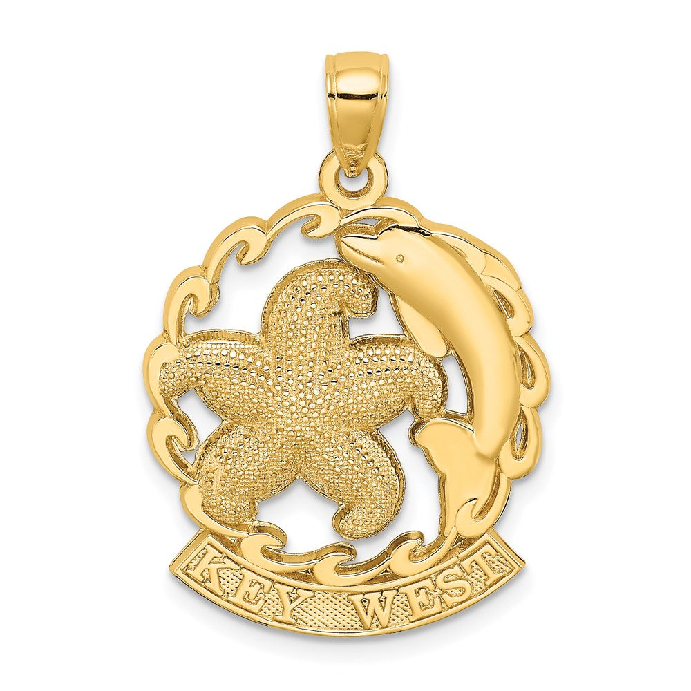 14k Yellow Gold KEY WEST w/ Starfish and Dolphin Charm