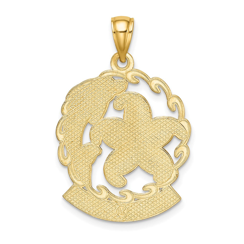 14k Yellow Gold ST. THOMAS Starfish and Dolphin In Wave Charm