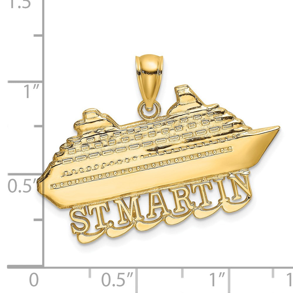 14k Yellow Gold 2-D Polished ST. MARTIN Cruise Ship w/ Waves Charm