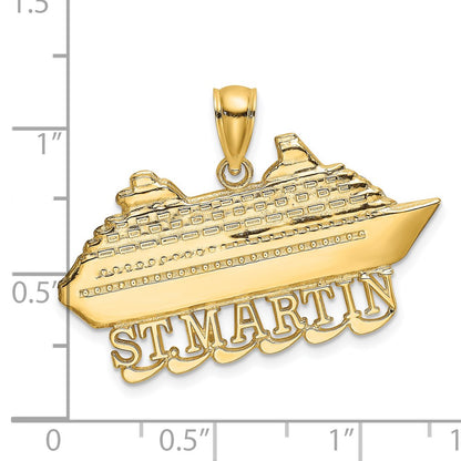 14k Yellow Gold 2-D Polished ST. MARTIN Cruise Ship w/ Waves Charm