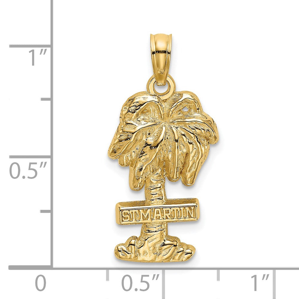 14k Yellow Gold 2-D ST. MARTIN On Palm Tree Charm