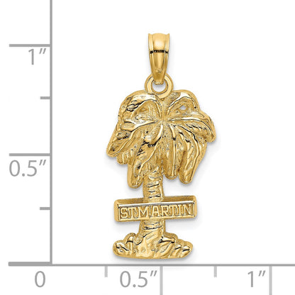 14k Yellow Gold 2-D ST. MARTIN On Palm Tree Charm