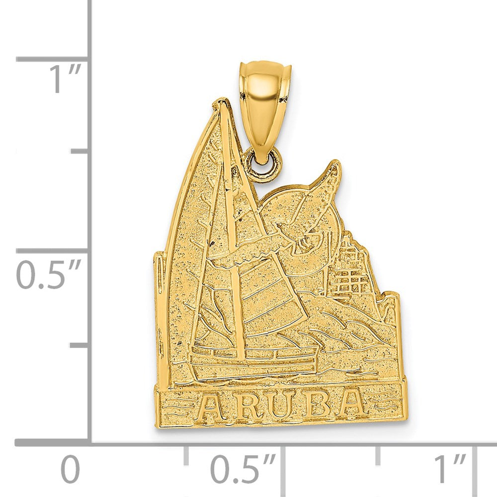 14k Yellow Gold Aruba W/ Sailboat and Seagull Scene Charm