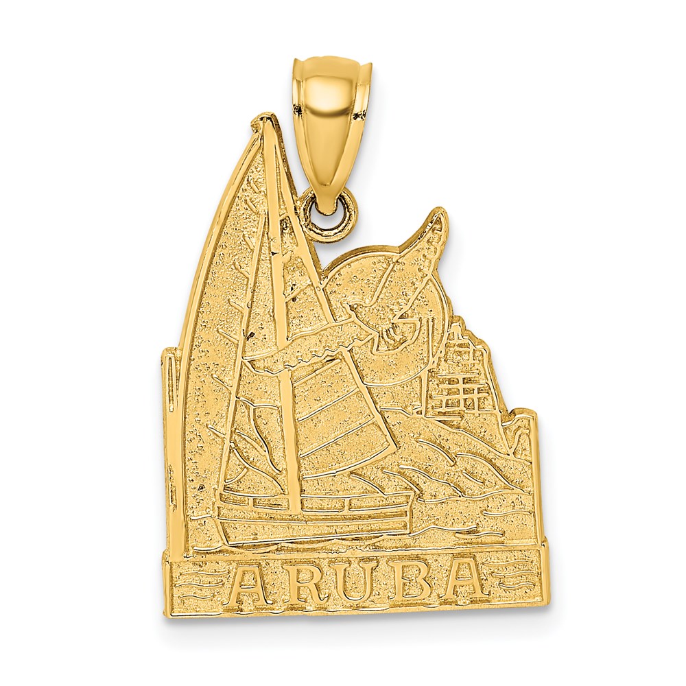 14k Yellow Gold Aruba W/ Sailboat and Seagull Scene Charm