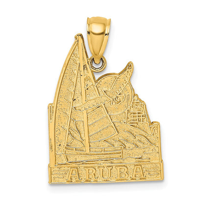 14k Yellow Gold Aruba W/ Sailboat and Seagull Scene Charm