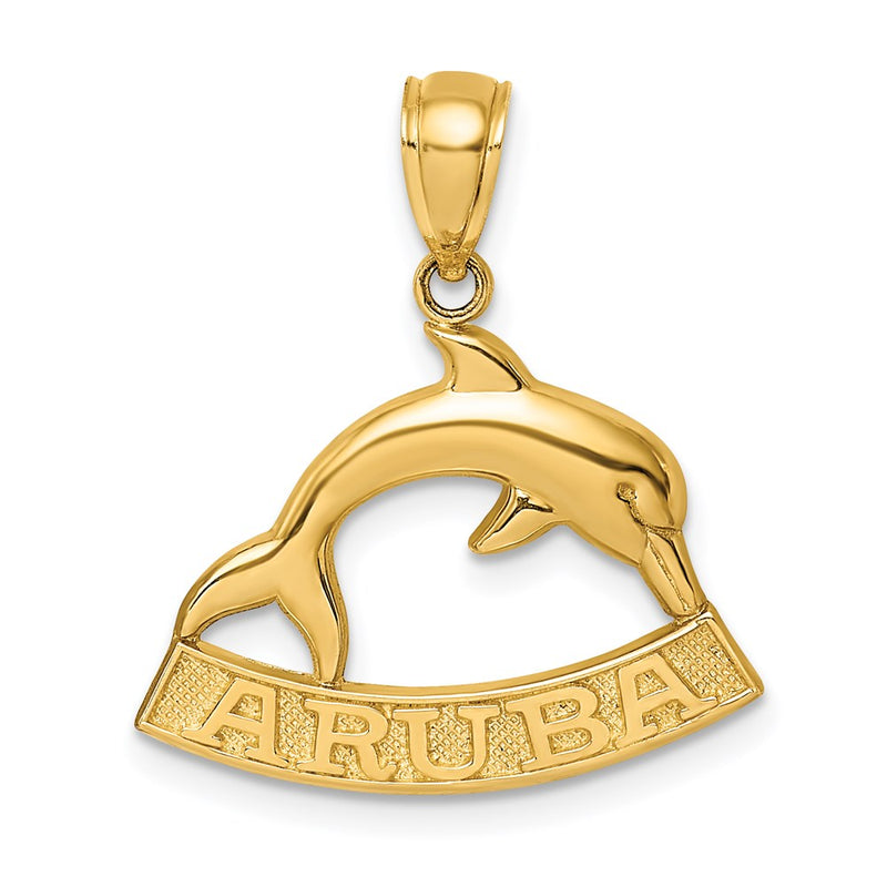 14k Yellow Gold 2-D ARUBA Under Polished Dolphin Charm
