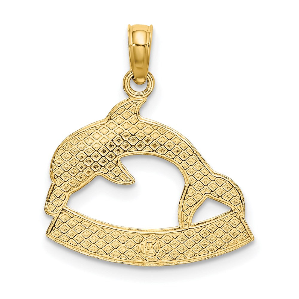 14k Yellow Gold 2-D CURACAO Under Polished Dolphin Charm